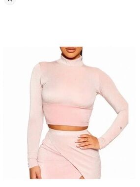 naked wardrobe Blush Pink Mock Neck Long Sleeve Crop Top NWOT